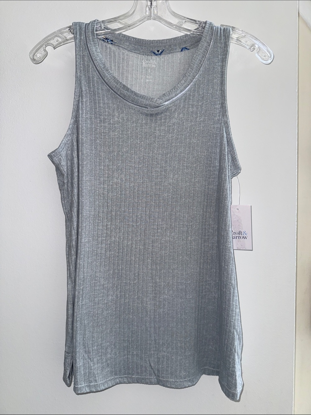NWT Croft & Barrow Sleepwear Light Gray Ribbed Tank Top